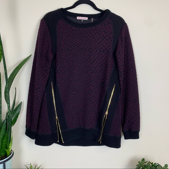 Rebecca Taylor Knit Pullover Sweater with Zipper Details - Wine - Picture 8 of 16